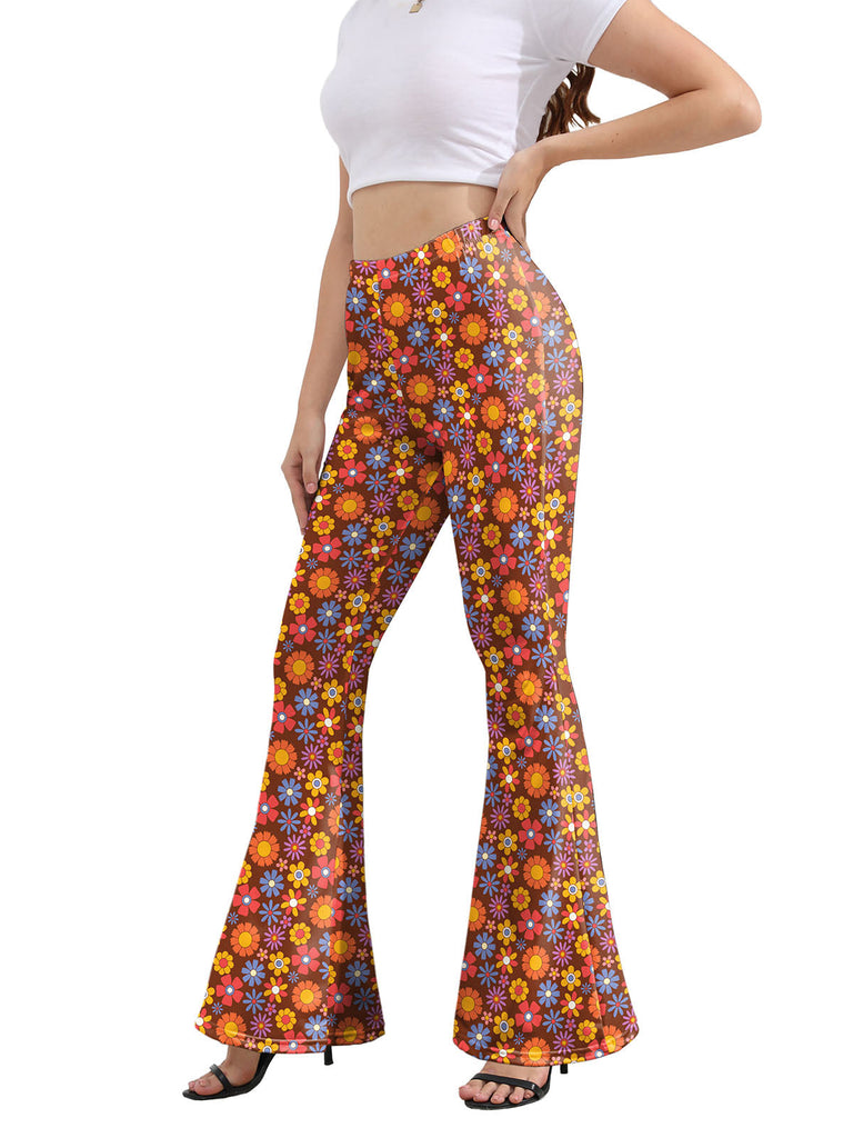 Pantalon évasé à fleurs taille haute années 1960