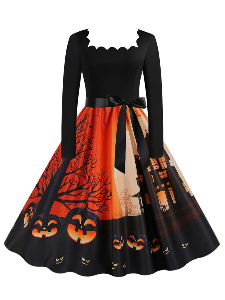 Robe patchwork à manches longues pour Halloween des années 1950