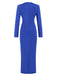 Robe moulante plissée unie à taille haute et col en V des années 1930
