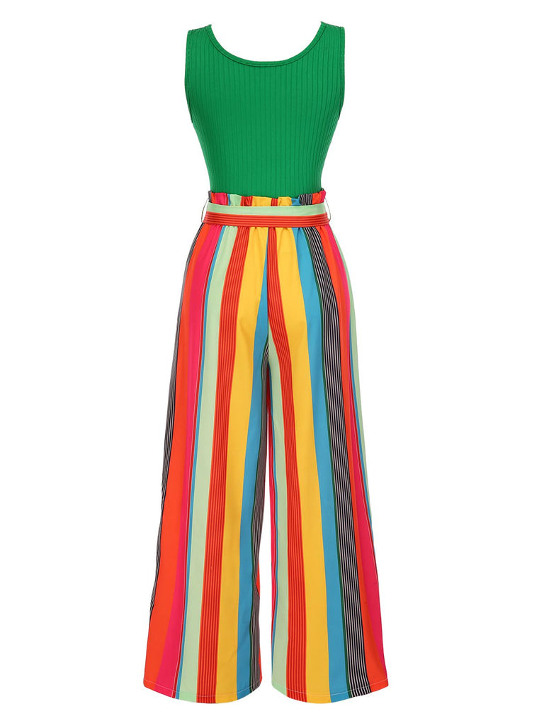 Combinaison en tricot à rayures noires des années 1950 avec ceinture