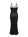 Robe noire à bretelles spaghetti fendues et motif squelette des années 1930