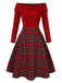 Robe de Noël verte à épaules dénudées en tartan des années 1950