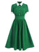 Robe chemise verte à col contrasté des années 40