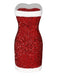 Robe bandeau rouge à paillettes et bordure en peluche des années 1960
