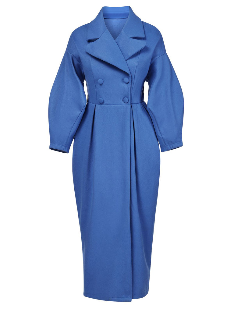 Manteau à revers larges et manches lanternes unies des années 1960