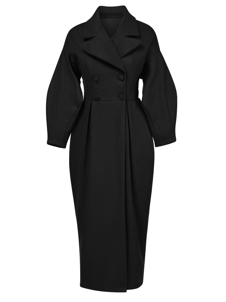 Manteau à revers larges et manches lanternes unies des années 1960