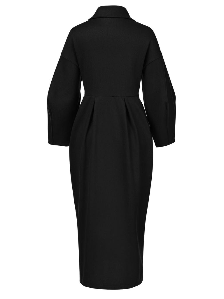 Manteau à revers larges et manches lanternes unies des années 1960