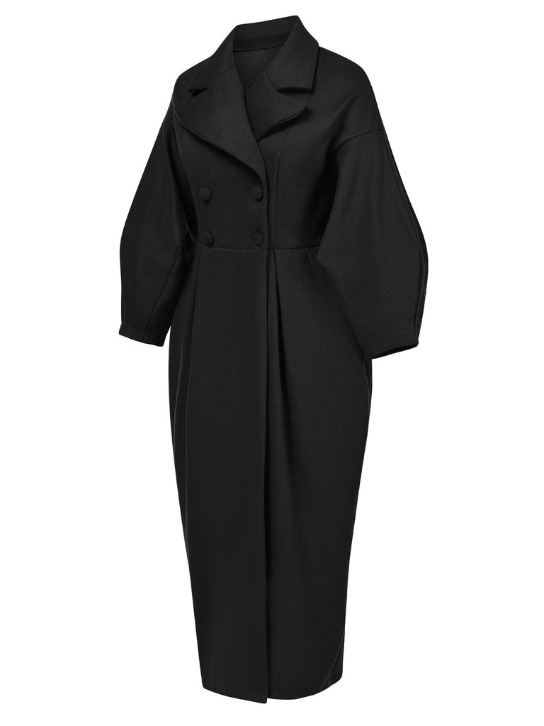 Manteau à revers larges et manches lanternes unies des années 1960