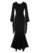 Robe sirène noire unie à lacets manches chauve-souris des années 1930