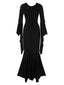 Robe sirène noire unie à lacets manches chauve-souris des années 1930