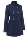 Manteau croisé bleu uni à col montant des années 40