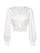 Chemisier blanc en satin à col V et manches bishop des années 40