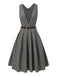 Robe à carreaux glen grise à col en V profond des années 40