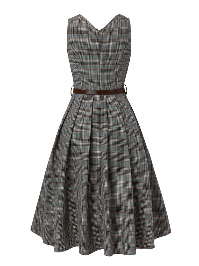 2PCS robe à carreaux et chemisier en satin années 40
