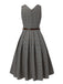 Robe à carreaux glen grise à col en V profond des années 40