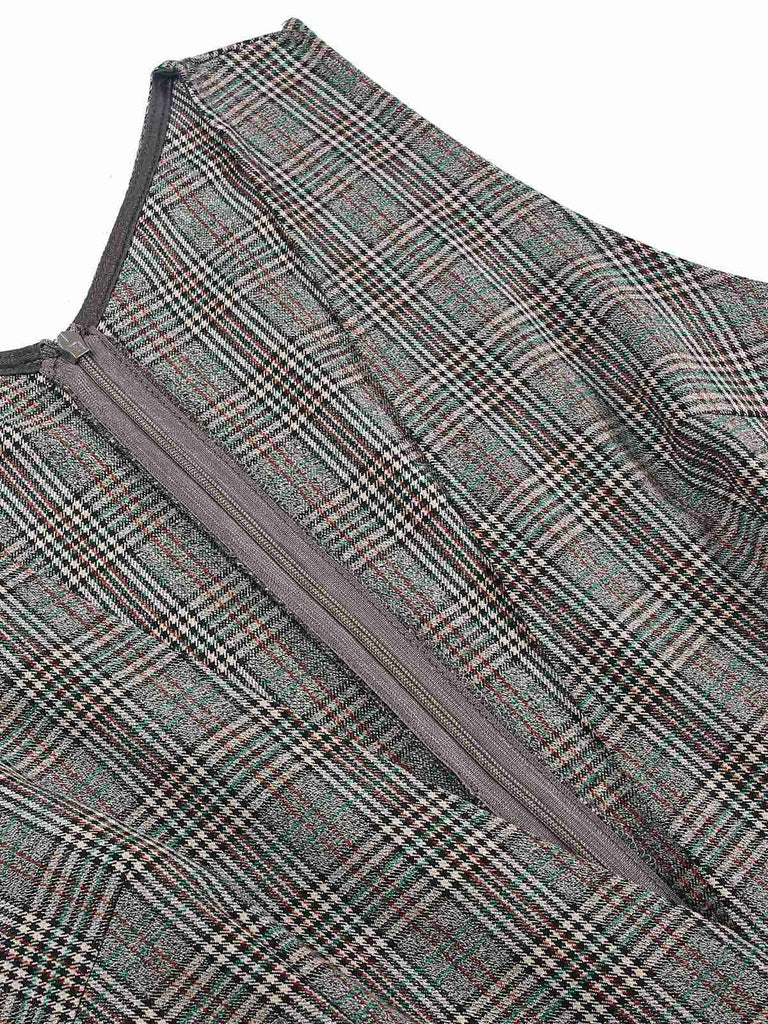 2PCS robe à carreaux et chemisier en satin années 40