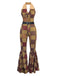 Combinaison dos nu à motifs géométriques patchwork orange années 1970