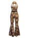 Combinaison dos nu à motifs géométriques patchwork orange années 1970