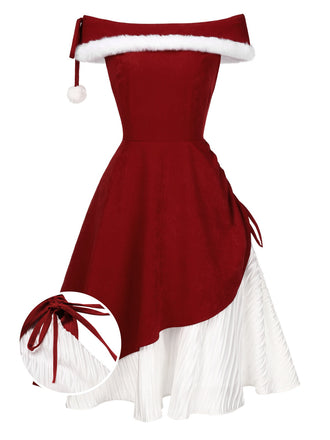 [Prévente] Robe rouge à épaules dénudées en peluche de Noël des années 1950