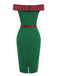 Robe patchwork à épaules dénudées en tartan vert des années 1960