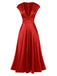 Robe en satin à col en V profond et couleur unie 1950s