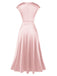 Robe en satin col en V profond rose des années 1950