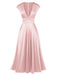 Robe en satin col en V profond rose des années 1950
