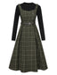 2PCS Robe salopette ceinturée à carreaux et haut uni des années 1950