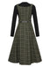 2PCS Robe salopette ceinturée à carreaux et haut uni des années 1950