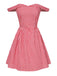 Robe trapèze rouge à carreaux et épaules dénudées des années 1950