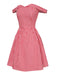 Robe trapèze rouge à carreaux et épaules dénudées des années 1950
