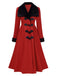 Manteau à col en fourrure rouge et noir des années 1950