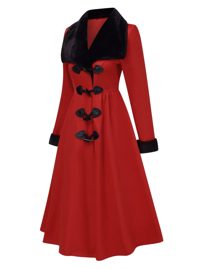 Manteau à col en fourrure bleu bouton croissants des années 1950
