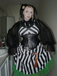 Robe en dentelle verte fluo à rayures noires et blanches des années 1950