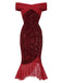 Robe rouge de sirène à épaules dénudées à paillettes des années 1930