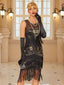 Robe à pampilles et paillettes en maille noir motifs floraux des années 1920