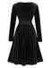 Robe trapèze unie à col en V des années 1940