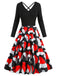 Robe patchwork rouge avec chapeau de Père Noël des années 1950