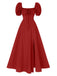 Robe à col carré et manches bouffantes avec fente latérale des années 1940