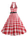 Robe évasée à carreaux vichy rouge des années 1950