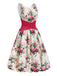Robe Fuchsia Imprimé Roses Taille Froncée Années 1950