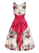 Robe Fuchsia Imprimé Roses Taille Froncée Années 1950