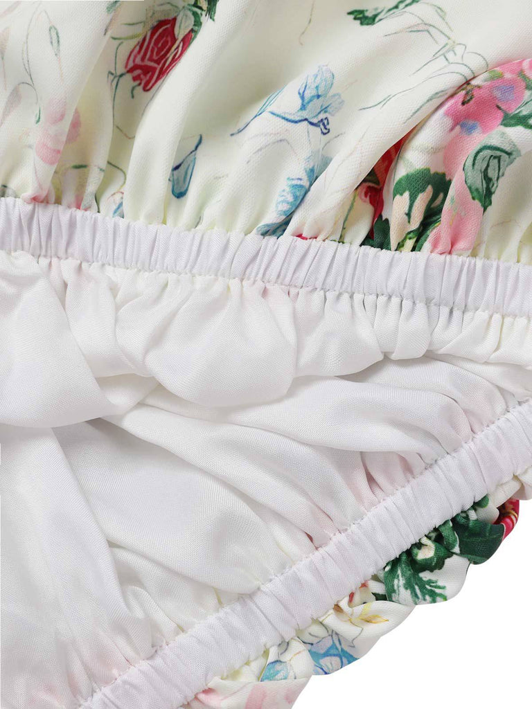 Robe Fuchsia Imprimé Roses Taille Froncée Années 1950