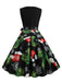 Robe trapèze à imprimé de Noël des années 1950 avec ruban
