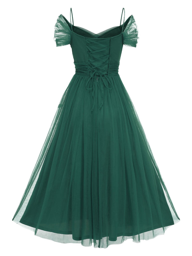 Robe en maille à bretelles spaghetti et épaules dénudées des années 1950