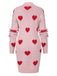 Cardigan long tricoté rose à motif de cœur des années 1930