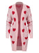 Cardigan long tricoté rose à motif de cœur des années 1930