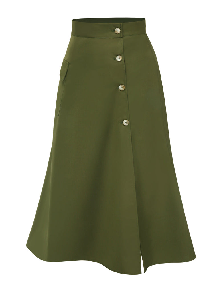 [Prévente] Jupe fendue à boutons vert olive des années 40