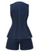 2PCS Gilet et short en jean bleu uni boutonné des années 1960