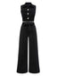 2PCS Chemisier sans manches et pantalon à revers noirs des années 1960